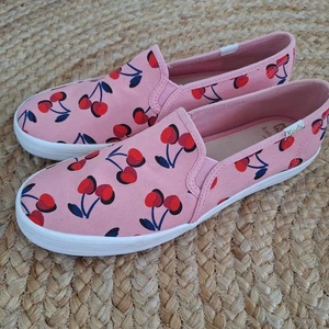 Keds x Kate Spade Collab Pink Cherry Print Womens 8 Casual Shoes Slip On Canvas - Picture 1 of 10