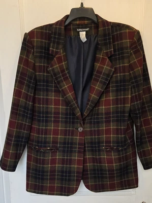 VTG Savannah Women's Lined Wool Blend Plaid Blazer Professional Shoulder Pads 16 - Image 1 of 4