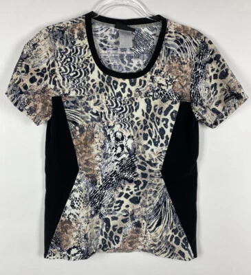 Cherokee Flexibles Scrub Top Size Small Black Animal Print 2983C Nursing Medical - Image 1 of 4