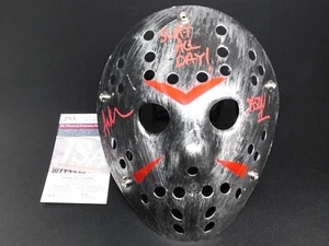 Máscara de hockey plateada firmada por Ari Lehman Jason Voorhees Friday The 13th Slay certificado de autenticidad JSA - Imagen 1 de 3