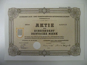 Offenbach am Main, Schramm Lack- und Farbenfabrik Share 100 Deutsche Mark 1965!! - Picture 1 of 2