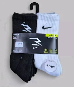 NIKE 3 Brand Boys Socks Crew Cushioned Breathable Dri Fit 6 Pair Shoe Size 3Y-5Y - Picture 1 of 3