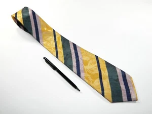 Men's Vintage Ermenegildo Zegna Silk NECKTIE Tie REPP YELLOW MADE IN ITALY - Picture 1 of 4