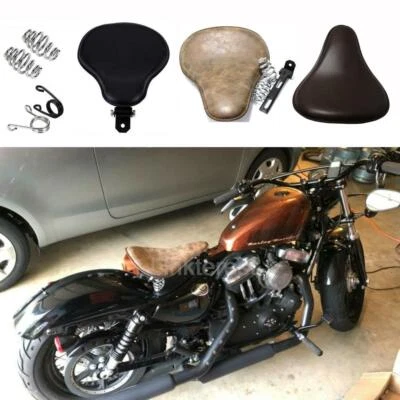 14" Big Size Bobber Motorcycle Solo Seat 3" Springs For Harley Davidson Custom - Image 1 of 4
