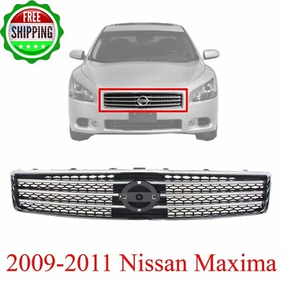 New Grille Front For 2009-2011 Nissan Maxima Chrome Shell with Painted Dark Gray Foto 1 de 4