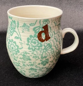 Anthropologie Mug Monogram “d” Floral Teal Homegrown - Picture 1 of 5