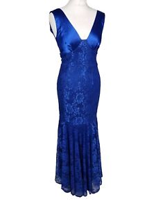 blue maxi lace evening prom dress uk 6 streatchy fishtail mermaid