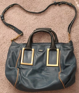 Chloe Ethel 2 Way Leather Purse Shoulder Cross Body Hand Bag Satchel Navy Blue - Picture 1 of 10