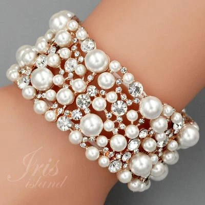 Brazalete elástico brazalete boda cristal perlas enchapado en oro rosa para mujer 09817 Foto 1 de 4