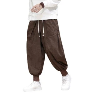Pantaloni in velluto a goccia da uomo hippie casual pantaloni con cordino - Foto 1 di 15