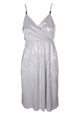 Guess Argento Plissettato Spaghetti Cinturino Guaina Abito 4 - Immagine 1 di 3