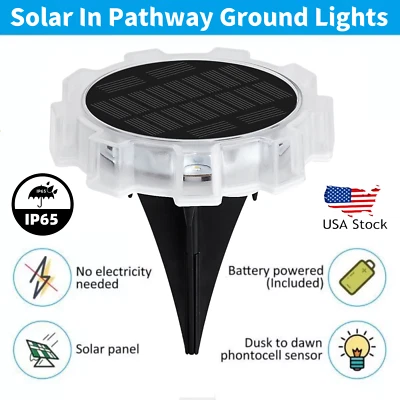 4~24Pack LED Solar Garden Lamp Disk Lights Waterproof In-Ground Driveway Pathway - Image 1 of 4