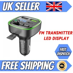 Bluetooth 5.0 FM Transmitter MP3 Player USB Car Charger Adapter UK with TF Slot - Picture 1 of 6