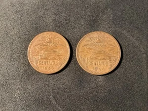 1944 & 1945 Twenty Centavos Mexico Bronze Coins - Picture 1 of 2