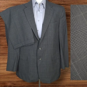 Stafford 2 Piece Suit Mens 46R 40X32 Gray Plaid 3 Button VL Worsted Wool - Picture 1 of 13
