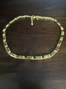 Nolan Miller Gold Tone Amber Glass & Faux Diamonds Beautiful Adjustable Chocker - Picture 1 of 6