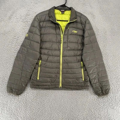 Outdoor Research Puffer Jacket Mens Small Gray Down Transcendent Full Zip Warm - Image 1 of 4