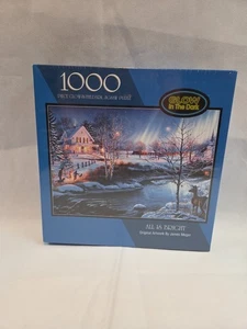 All Is Bright 1000 Piece Glow In The Dark Jigsaw Puzzle New Sealed Winter Scene  - Picture 1 of 19