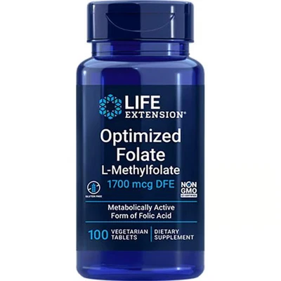 Life Extension Optimized Folate L-Methylfolate 1,700 mcg Dfe 100 Veg Tabs - Image 1 of 2