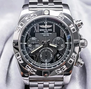 Breitling Chronomat 44 B01 Black Roman $9K MSRP Box SERVICED Bracelet AB0110 - Picture 1 of 16
