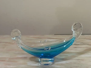 Blue Ashtray Boat Art Glass - Picture 1 of 3