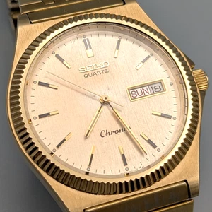 [Near Mint] Vintage 1976 Seiko 7433-7010 Gold Dial Gold Tone Quartz Men's Watch - Picture 1 of 14