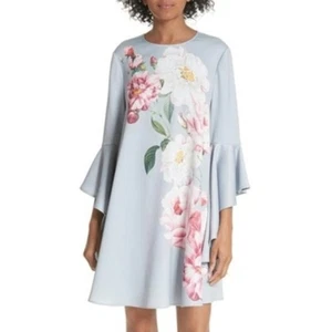 Ted Baker Sauda Iguazu Etuikleid grau Blumen Kaskadenärmel Größe 3 - Bild 1 von 8