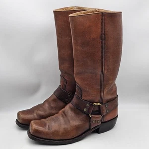 Vintage 70s Frye Black Label Brown Leather Harness Biker Engineer Boots 10.5 B - Picture 1 of 20