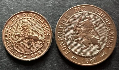 Lote de 2 monedas de los Países Bajos - 1861 1 centavo y 1880 2 1/2 centavos Foto 1 de 2