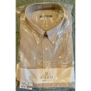 ENRO Dress Shirt Vintage Brown Black Check Half Sleeve Kaufman's 18 Neck Tall - Picture 1 of 10