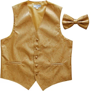 New formal men's tuxedo waistcoast vest_bowtie Gold Paisley wedding party - Picture 1 of 5