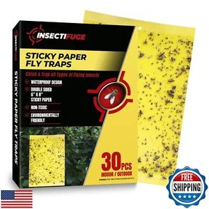 Insectifuge 30Pcs Dual-Sided Yellow Sticky Traps for Plant Gnats - Waterproof - Picture 1 of 5