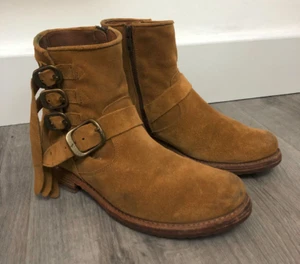 Frye Veronica Strap Short Suede Biker Moto Boots - US 8,5 B / UK 6,5 - Brandy - Bild 1 von 7