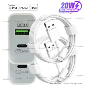 QC PD 20W USB Power Adapter Block Fast Charger Cable For iPhone 6 7 8 X 11 12 13 - Picture 1 of 14