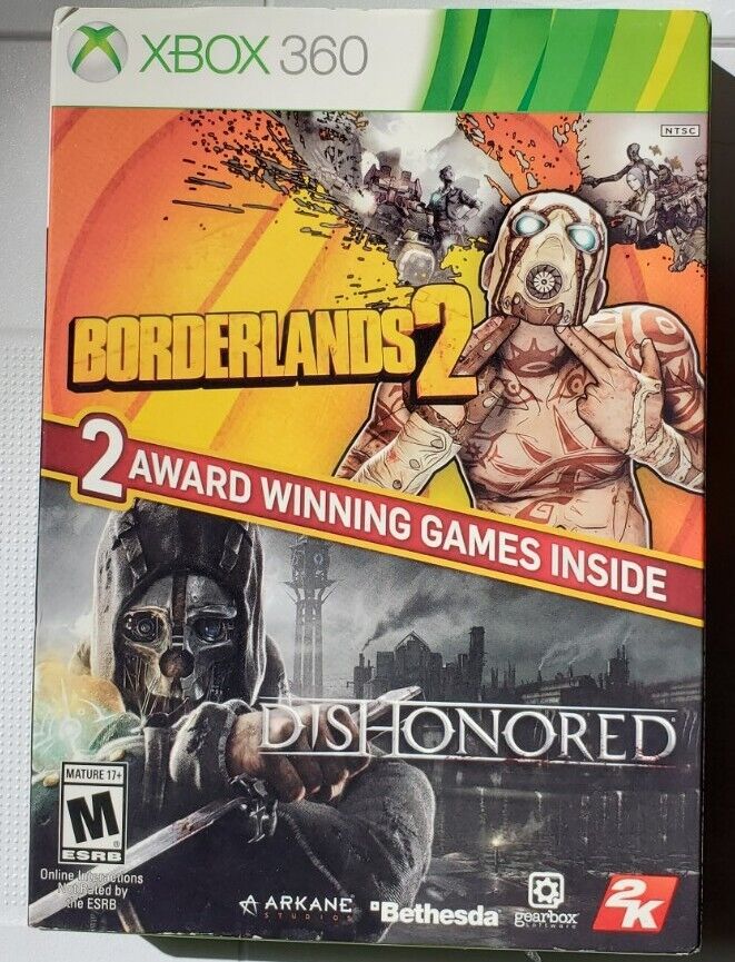 Borderlands 2 / Dishonored (Microsoft Xbox 360, 2014) COMPLETE CIB Bundle Double
