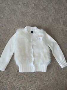Baby GAP Kids Girls White Faux Fur Button Cardigan Sweater Size 2 Years New NWT