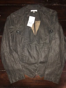 Cabi Waxed Linen Moto Jacket Small Ruffle Front Coat Black Style 901 Snaps - Picture 1 of 4