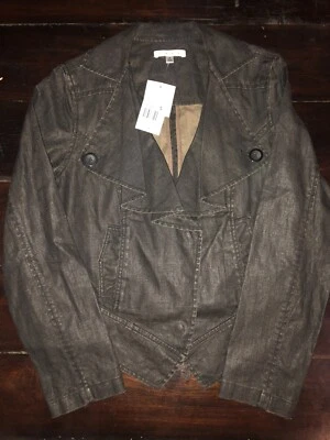 Cabi Waxed Linen Moto Jacket Small Ruffle Front Coat Black Style 901 Snaps - Image 1 of 4