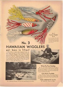 Original Vintage 1948 Arbogast Hawaiian Wigglers #3 señuelos anuncio impreso de pesca - Imagen 1 de 1
