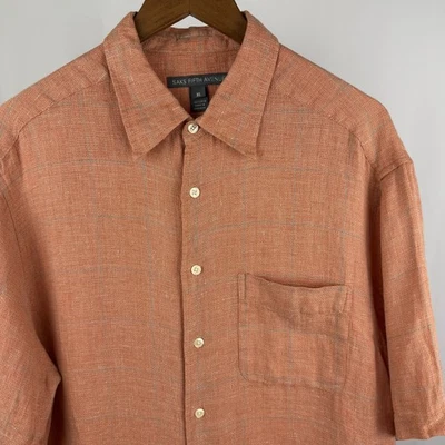 Camisa Saks Fifth Avenue Para Hombres XL Lino Informal Abotonada Manga Corta Melocotón Foto 1 de 4
