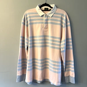 J.Crew Para Hombres XL Rugby Polo Manga Larga Rayas Cuello Pastel Prep Academia - Imagen 1 de 18