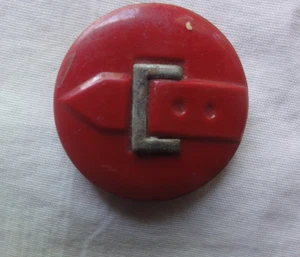 Vintage Molded Celluloid Red Belt w Silver tone C Buckle Button Round - Picture 1 of 7
