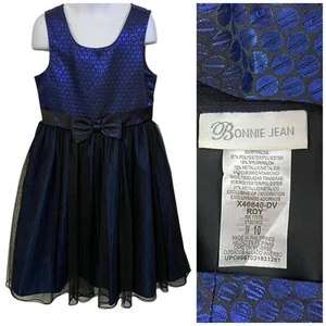 Bonnie Jean Dress Girls Size 10 Blue Foil Tulle Bow Church Formal Party Wedding - Picture 1 of 10