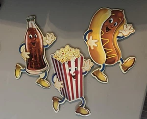 Retro Vintage Tin Wall Decor Popcorn Hotdog Soda Lot Of 3 Cafe Movie - Picture 1 of 8