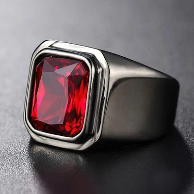 Talla 7-12 Negro Acero Inoxidable Hombres Mujeres Alianza Boda Piedra Azul Anillo Regalo Foto 1 de 4