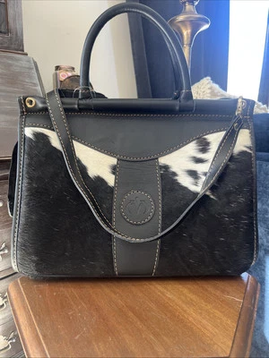 Bolso de mano de cuero genuino de cuero de vaca con pelo de pony Bolso de hombro Cartera de piel de 2 lados Foto 1 de 4