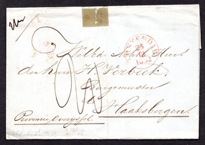 NETHERLANDS 1852 "AMSTERDAM 23.12.1852" CANCEL IN RED ON FOLDED COVER - Image 1 of 2