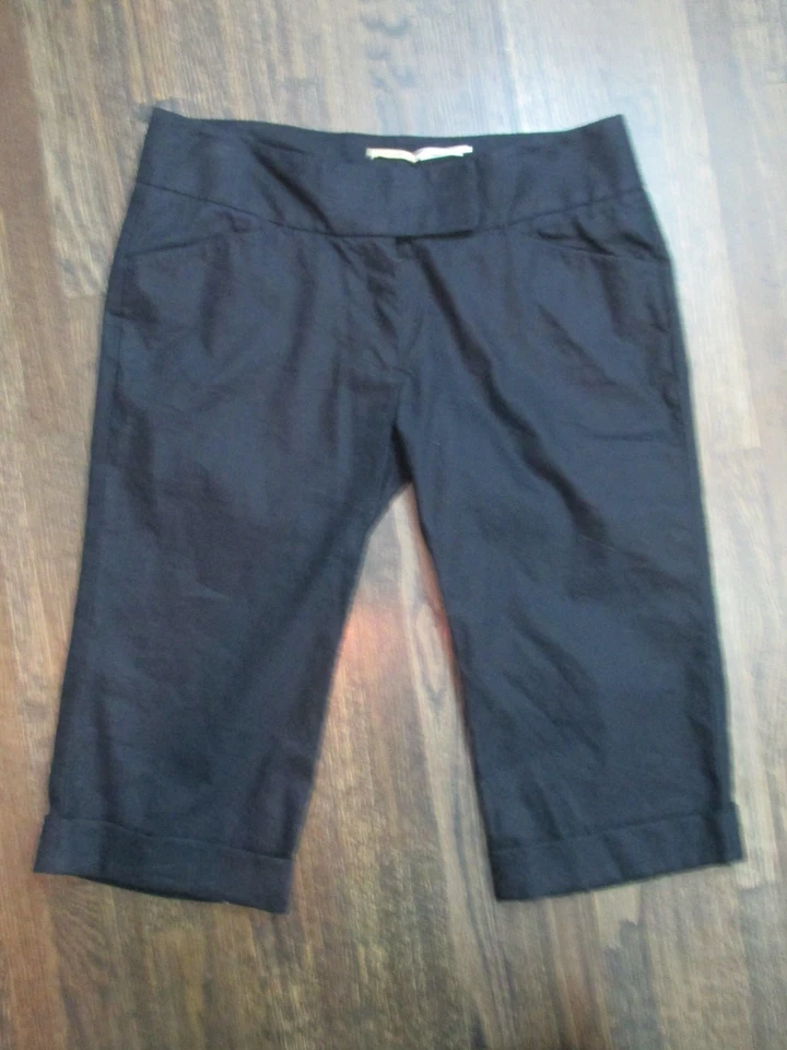 Pantalones Cortos Capri Max Studio Negros/Azul Marino Mezcla de Lino Dobladillo con Puños para Mujer talla 4 Foto 1 de 4