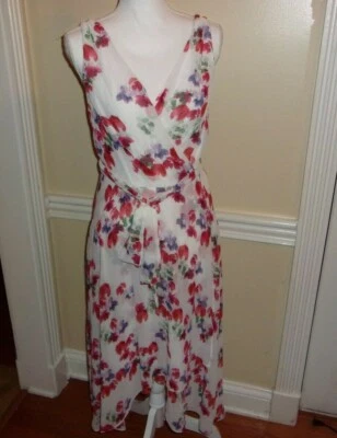 NUEVO CON ETIQUETAS DKNY Vestido Asimétrico 100% Poliéster Floral Envolvente 10 Foto 1 de 4