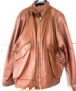 Mens Genuine Leather Jacket Brown Bomber Zip Up 52/XL Pockets Casual winter 227 - Picture 1 of 12